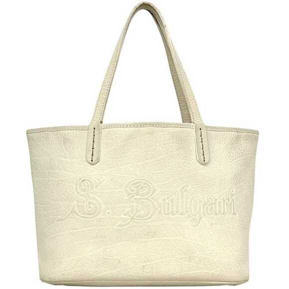 Bulgari Tote Bag ec-25035 White Collezione Leather MM N10 33262 BVLGARI Stamp...